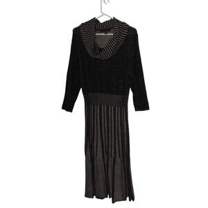 Fever Fit & Flare Sweater Dress Women XL Black Gray 3/4 Sleeve  Below Knee